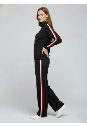 Modal Kumaş Tam Fermuarlı Şeritli Eşofman Takımı Siyah
