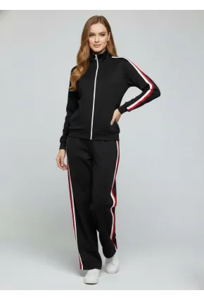 Modal Kumaş Tam Fermuarlı Şeritli Eşofman Takımı Siyah