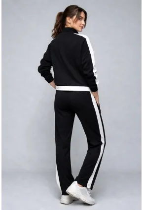 Modal Kumaş Yarım Fermuarlı Şeritli Eşofman Takımı Siyah