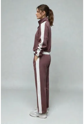 Modal Kumaş Yarım Fermuarlı Şeritli Eşofman Takımı Gül Kurusu