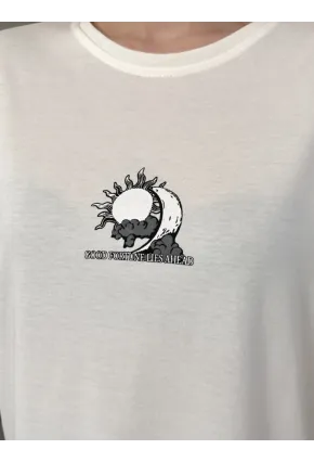 Moon Energy Sırt Baskılı Oversize Kadın Tişört Ekru