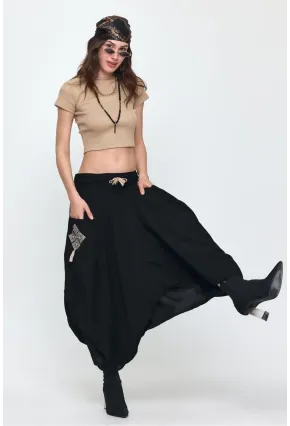 Nakış Detaylı Bağcıklı Cepli Şalvar Etek