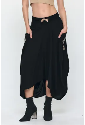 Nakış Detaylı Bağcıklı Cepli Şalvar Etek