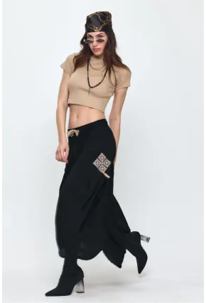 Nakış Detaylı Bağcıklı Cepli Şalvar Etek