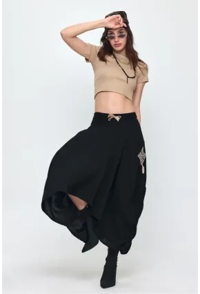 Nakış Detaylı Bağcıklı Cepli Şalvar Etek