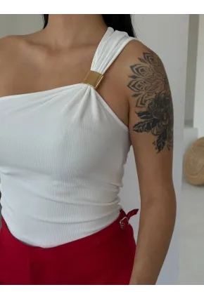 Ottoman Omuz Detay Beyaz Bluz