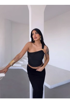 Ottoman Omuz Detay Siyah Bluz