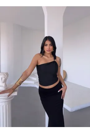 Ottoman Omuz Detay Siyah Bluz