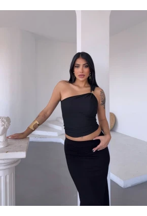 Ottoman Omuz Detay Siyah Bluz