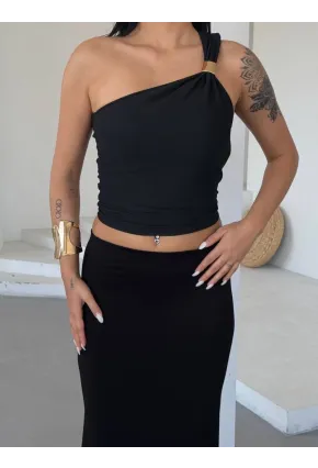 Ottoman Omuz Detay Siyah Bluz