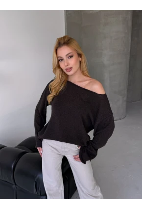 Oversize Kayık Yaka Triko Bluz