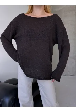 Oversize Kayık Yaka Triko Bluz