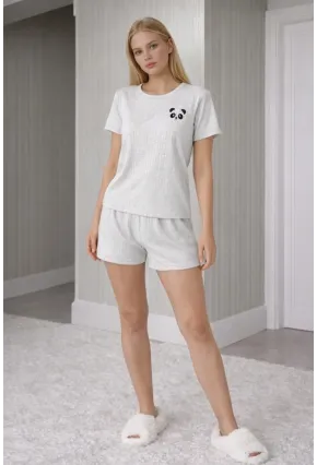 Panda Soft Kadın Ribanalı Şortlu Alt Üst Pijama Takımı