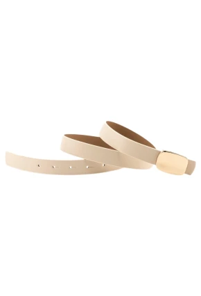 Parlak Kare Tokalı Bej Kadın Kemeri