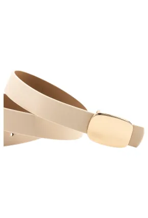 Parlak Kare Tokalı Bej Kadın Kemeri