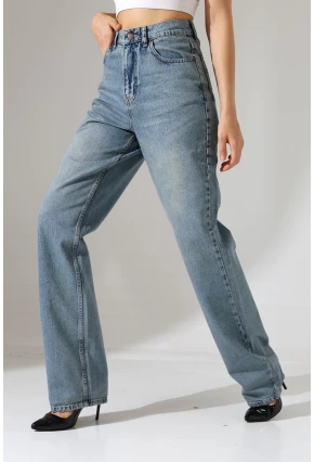 Rahat Kalıp Yüksek Bel Düz Paça Kot Pantolon