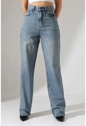 Rahat Kalıp Yüksek Bel Düz Paça Kot Pantolon