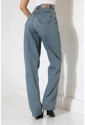 Rahat Kalıp Yüksek Bel Düz Paça Kot Pantolon