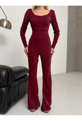 Simli Scuba Kumaş Sırt Detay Tulum Bordo