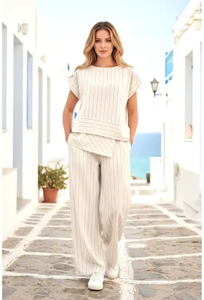 Siyah Çizgili Keten Alt Üst Takım