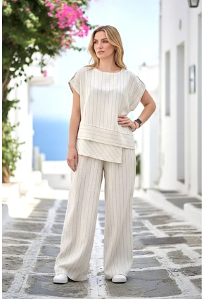 Siyah Çizgili Keten Alt Üst Takım