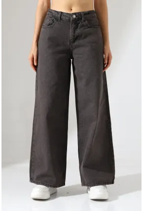 Siyah Geniş Paça Jean Pantolon