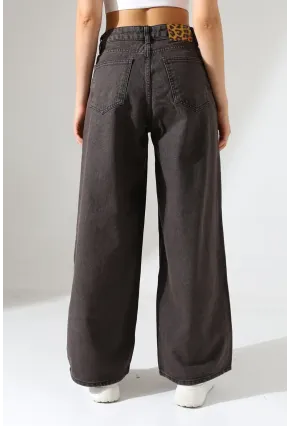 Siyah Geniş Paça Jean Pantolon