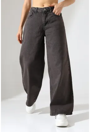 Siyah Geniş Paça Jean Pantolon