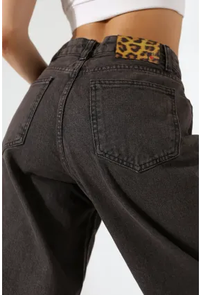 Siyah Geniş Paça Jean Pantolon