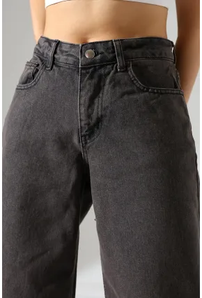 Siyah Geniş Paça Jean Pantolon