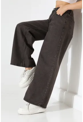 Siyah Geniş Paça Jean Pantolon