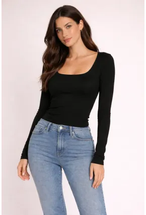 Siyah Kare Yaka Uzun Kollu Basic Bluz – Esnek Kumaş Günlük Şık Kadın Bluz