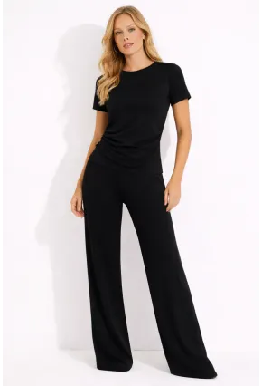 Siyah Modal Kumaş Kısa Kollu Pile Detaylı Eşofman Takımı