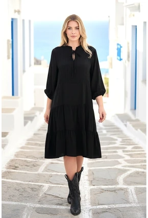 Siyah Nervüllü Kısa Boy Elbise