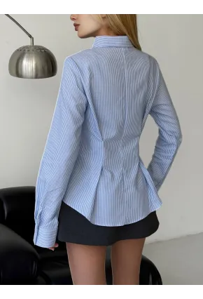 Slim Fit Düğmeli Pens Detay Çizgili Gömlek