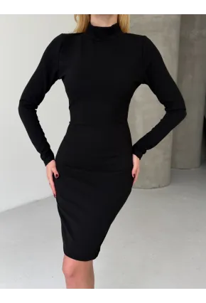 Suyolu Dantel Detaylı Sırt Dekolte Siyah Mini Elbise