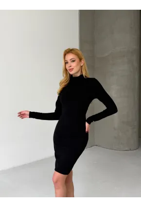 Suyolu Dantel Detaylı Sırt Dekolte Siyah Mini Elbise