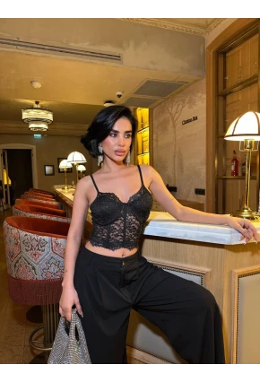 Taş Detay Dantel Crop Büstiyer