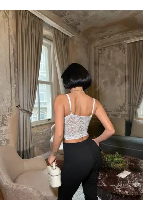 Taş Detay Dantel Crop Büstiyer