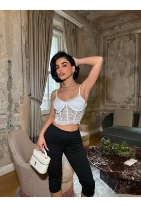 Taş Detay Dantel Crop Büstiyer