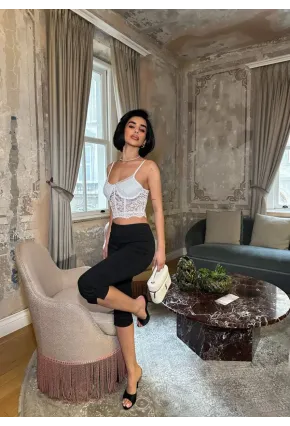 Taş Detay Dantel Crop Büstiyer
