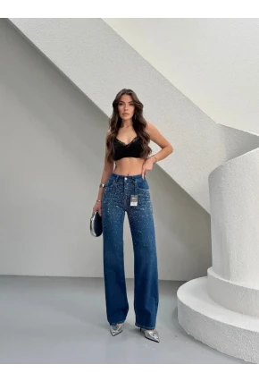 Taşlı Straight Fit Jeans