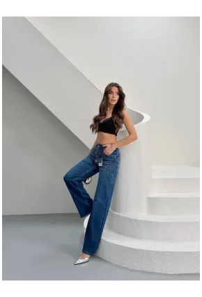 Taşlı Straight Fit Jeans