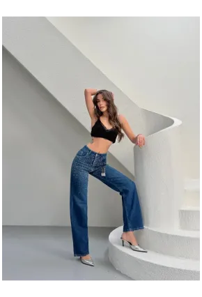 Taşlı Straight Fit Jeans