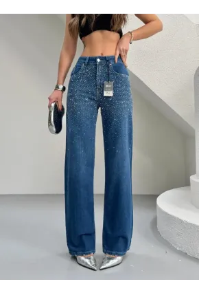 Taşlı Straight Fit Jeans
