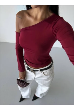 Tek Omuz Kol Detay Sandy Bluz Bordo