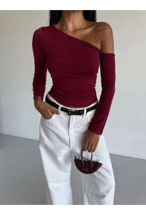 Tek Omuz Kol Detay Sandy Bluz Bordo