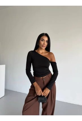 Tek Omuz Kol Detay Sandy Bluz Siyah