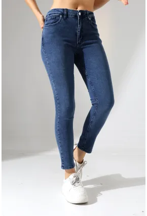 Toparlayıcı Yüksek Bel Dar Paça Jean