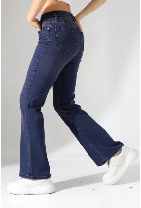 Toparlayıcı Yüksek Bel İspanyol Paça Jean